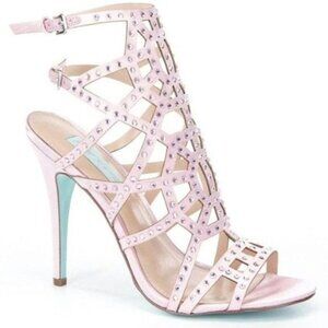Betsey Johnson Carat Nude Satin Rhinestone Embellished Heel Sandals Stiletto 9.5